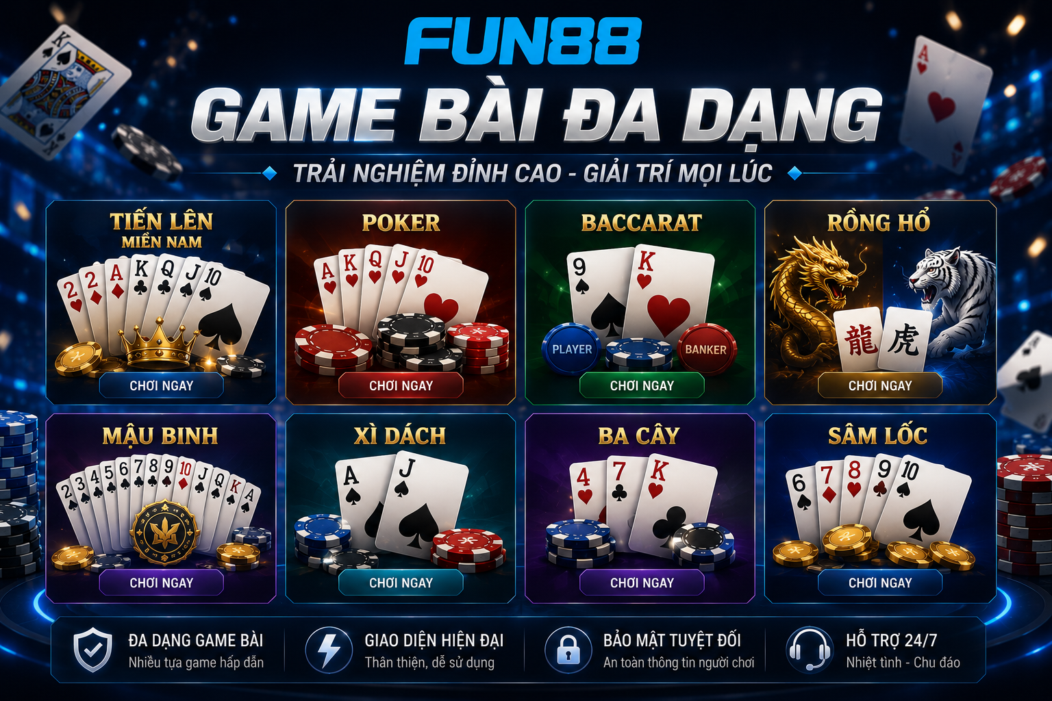 Các tựa game bài nổi bật tại Fun88